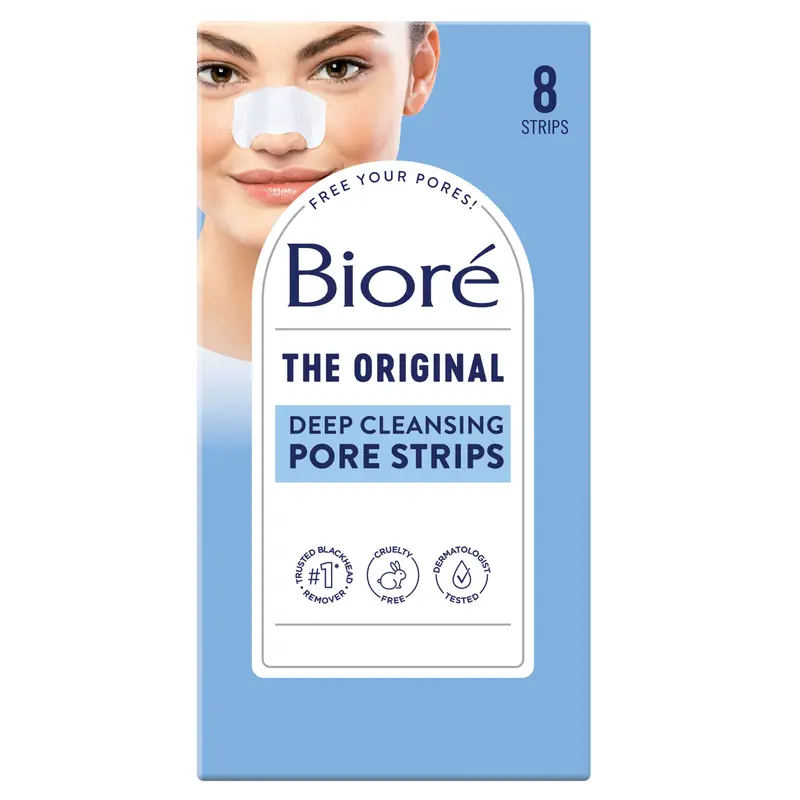 Bioré Skincare Original Deep Cleansing Pore Strips, Blackhead Removal Nose Strips, Instant Pore Unclogging, Oil-Free, Non-Comedogenic, 8-Count Pack