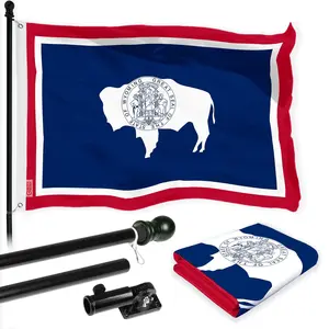 G128 Combo Pack: 6 Ft Tangle Free Spinning Flagpole (Black) & Wyoming Flag 3x5 Ft Printed 150D Polyester, Brass Grommets (Flag Included) Aluminum Flag Pole