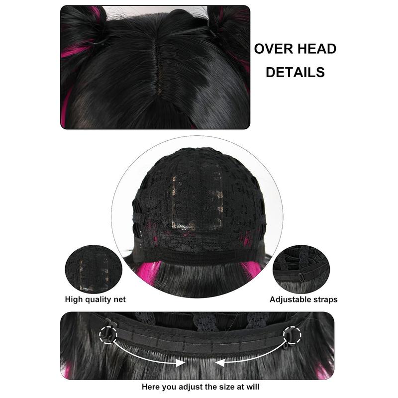 Synthetic Black With Red Double Clip On Ponytails Straight Heat Resistant Han Juri Cosplay Game Anime Character Wig