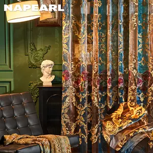 2 Panels NAPEARL Nordic Floral Embroidered Tulle Curtain Sheer with 10-20% Blackout for Living Room & Bedroom European Embroidery Pull Pleated Tape