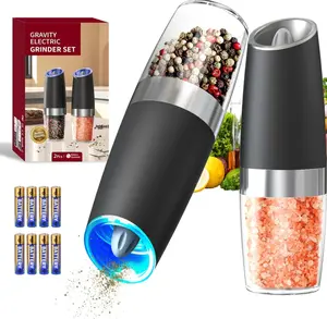 CIRCLE JOY Gravity Electric Salt and Pepper Grinder Set Automatic Salt and Pepper Grinder Set with LED Light, Battery Operated, Adjustable Coarseness, Large Capacity, for Home Kitchen BBQ, Black