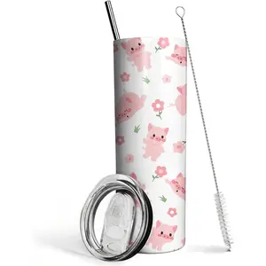 Pig Tumbler with Lid and Straw, Cute Pig Gifts for Pig Lovers, Pink Kawaii Pig Cup Coffee Mug Water Bottle, Metal Thermal Insulated Tumblers 20 Oz, Pig Stuff Decor, Birthday Gifts