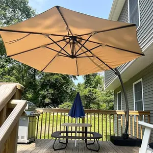 Aoxun 11FT Cantilever Umbrella, Offset Patio Umbrella with Base, 360° Rotation Windproof Heavy Duty Aluminum Umbrella Perfect for Pool Deck Garden Outdoor