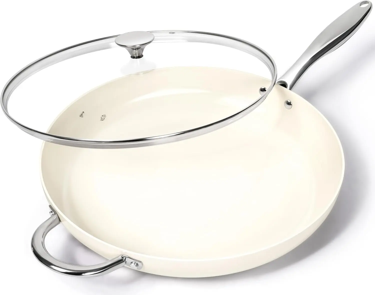 Large Frying Pan with Lid, 14 Inch Ceramic Skillet with Nonstick Coating,  Non Stick Fry Pan, Induction Compatible, White