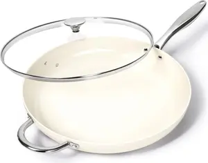 Large Frying Pan with Lid, 14 Inch Ceramic Skillet with Nonstick Coating,  Non Stick Fry Pan, Induction Compatible, White