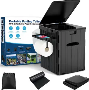 PAHTTO Portable Outdoor Camping Toilet for Adults, Extra Large 15.4"H Foldable Camping Toilet with Phone Shelf and TP Holder, Waterproof Porta Potty with Disposable Urinal Bags& Female Urinal Device Lid for Camping