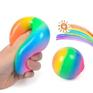 Rainbow Dough Ball Stress Relief Toy, Colorful Squishy Rebound Dough Ball, Pressure Relief Toy, Rainbow Changing Dough Ball, Tpr Squeeze Fun