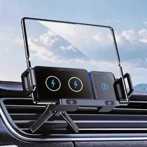 Universal Retractable Rotatable Car Phone Holder, Wireless Fast Charging Auto Clamping Air Vent Mount Compatible with iPhone Samsung Z Fold S Series Google Pixel Android dashboard magnetic Rotating summerwins