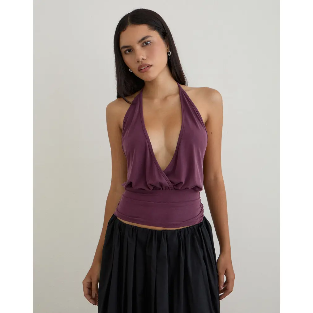 Sherlyn Halter Top in Cupro Deep Purple