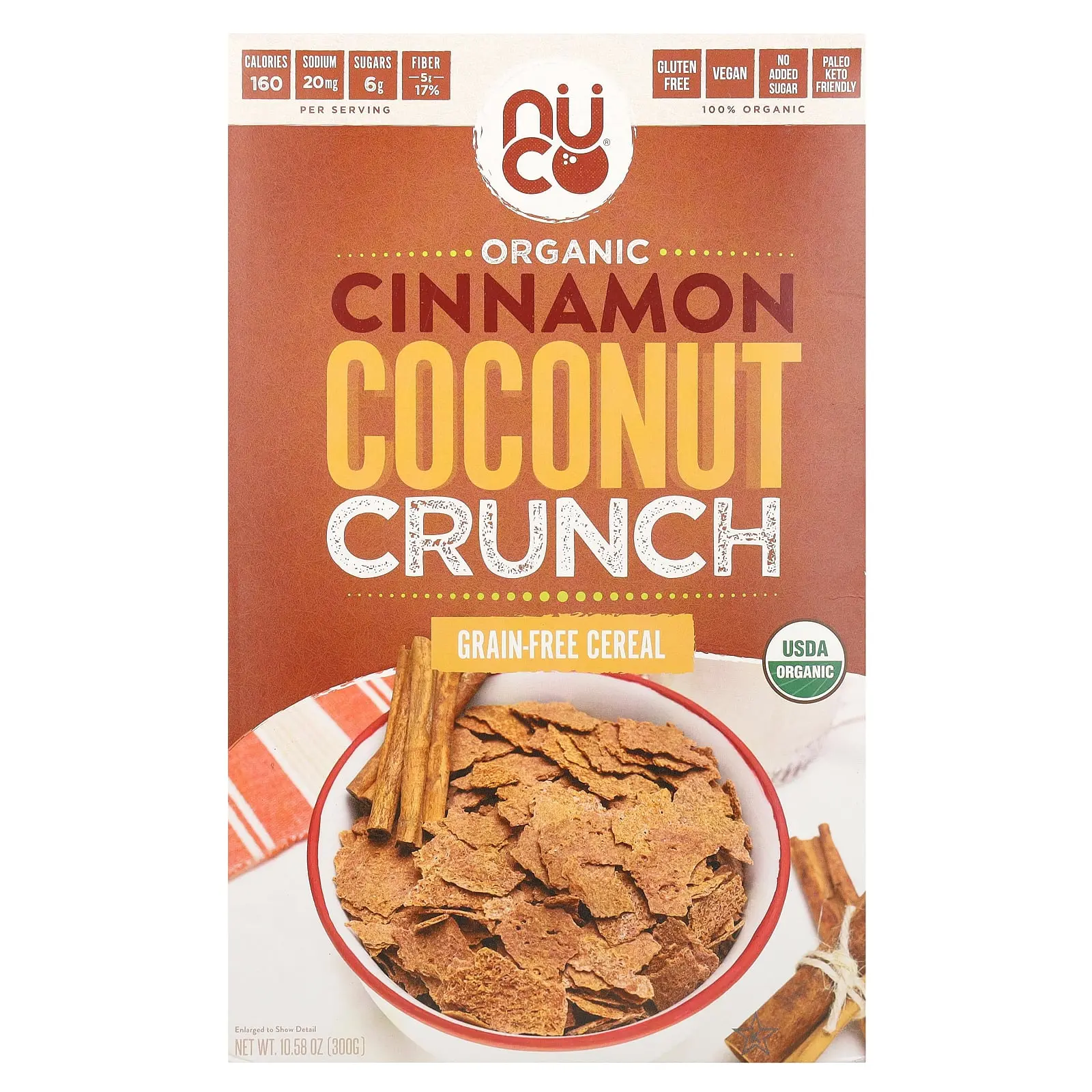 NUCO Organic, Grain-Free Cereal, Cinnamon Coconut Crunch, 10.58 oz (300 g)