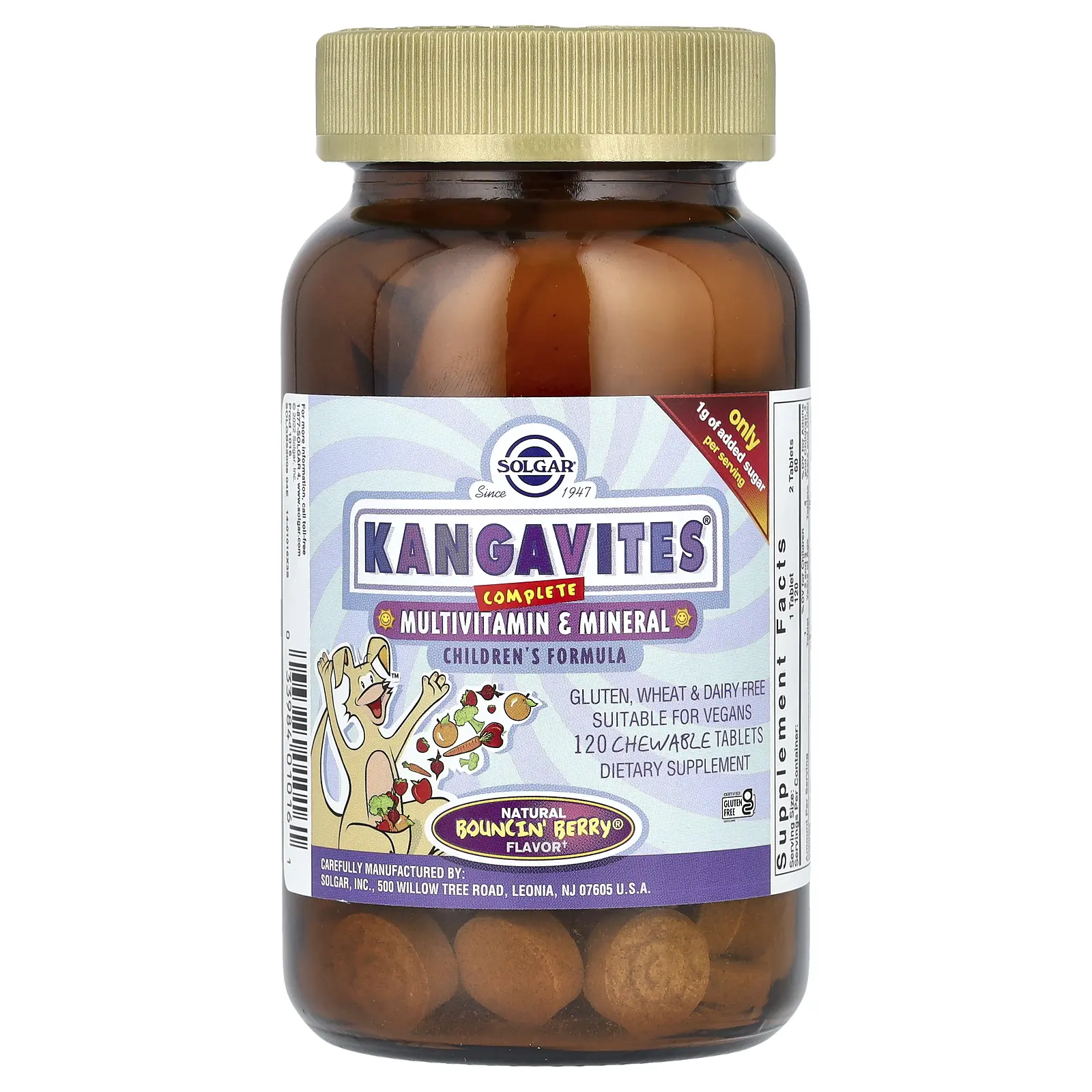 Solgar Kangavites, Complete Multivitamin & Mineral Children's Formula, Bouncin' Berry , 120 Chewable Tablets