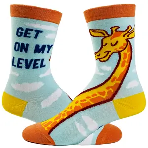 Youth Get On My Level Socks Funny Tall Giraffe Novelty Graphic Footwear Funny Graphic Socks Comfortable Fitted Spandex Cotton