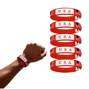 World Cup Flag Embroidered Thread Bracelet, USA, Red, White, and Blue, Elastic Design, one Size Fits, Suitable for Large Events and Parties, Patriotic Football Accessories