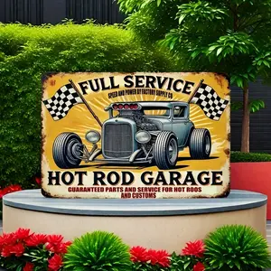 Vintage 'Hot Rod Garage' Metal Sign - 8X12 Inches, Durable Iron Wall Art For Home, Bar, Or Garden Decor | No Power Needed