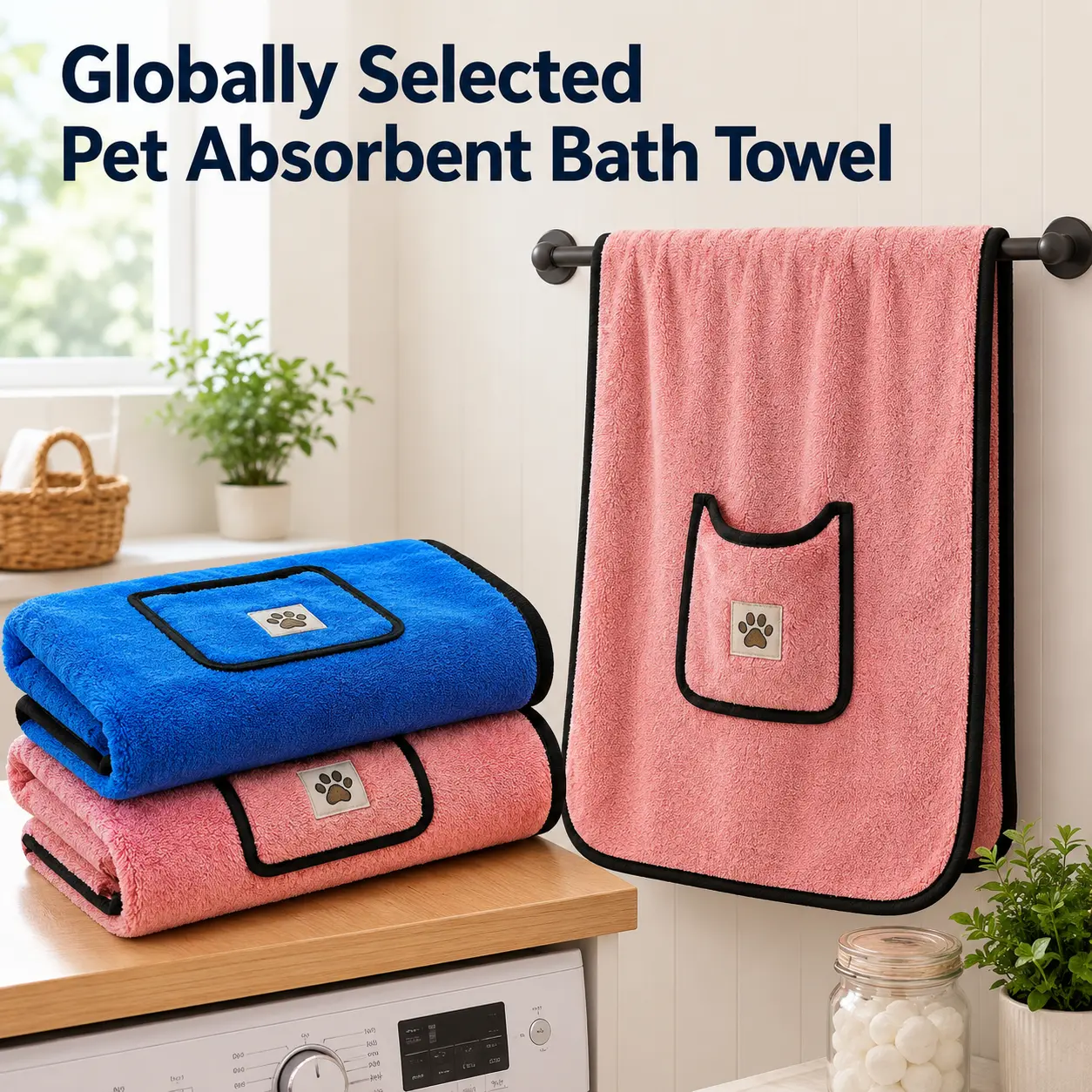 Super-Absorbent Quick-Dry Microfiber Pet Bathing Cloth for Dogs and Cats, Embroidered Paw Design Pet Towel, Ideal for Grooming