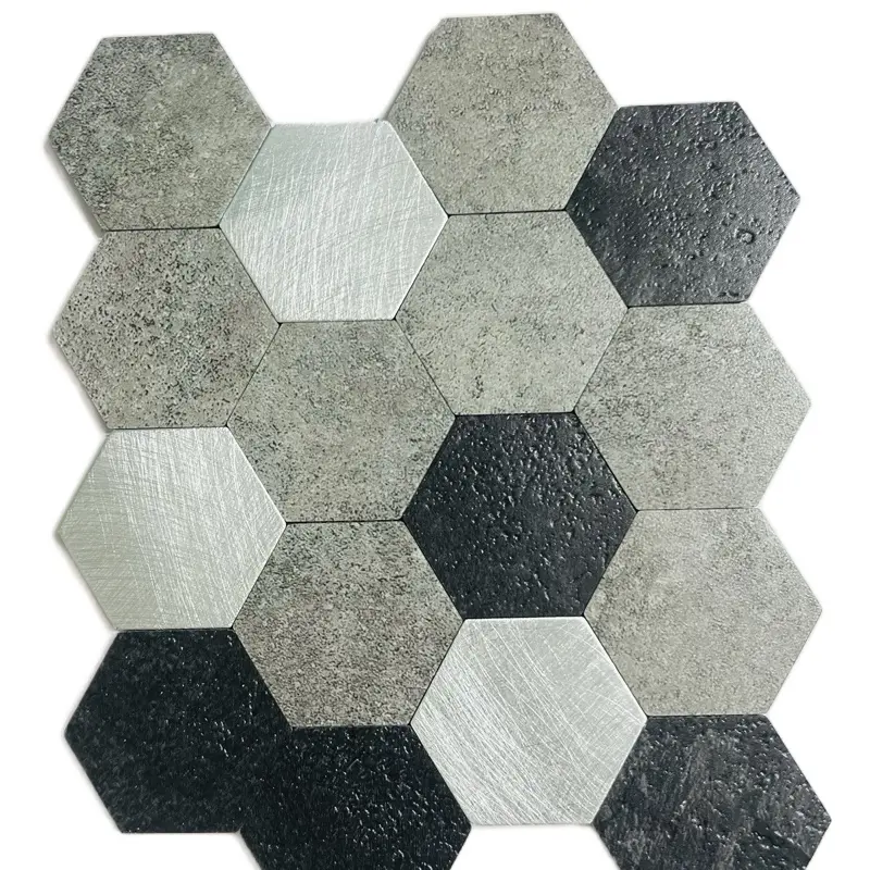 1.25" Silver Grey and Black Hexagon Peel and Stick Tile for Your Decor Needs