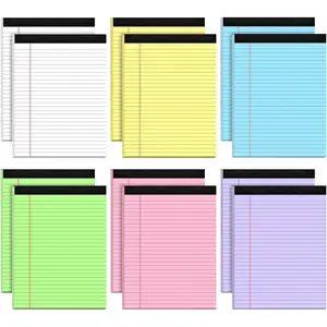 Legal Pads 8.5 x 11 Wide Ruled - Note Pads 30 Sheets/Pad - 20lb Colored Notepad Paper - Perforated Notepad with Sturdy  - , Purple, Yellow, Green, Blue, White