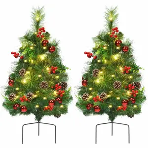 COSTWAY Set of 2 29 Inch Battery Powered Pre-lit Pathway Holiday Christmas Trees