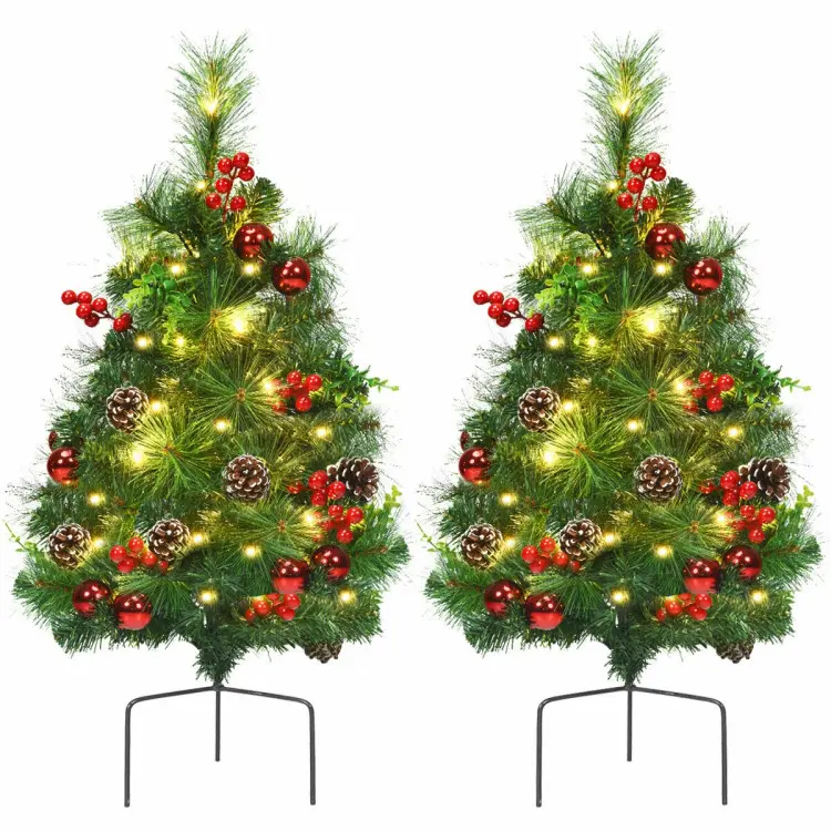 COSTWAY Set of 2 29 Inch Battery Powered Pre-lit Pathway Holiday Christmas Trees