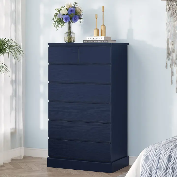 SIKAIC 51.8" Sturdy Bedroom Dresser - 7 Handle-Free Drawers, Wide Base, Hidden Knob Design, Blue Furniture Storage Cabinet, Modern Storage Cabinets, Assembly Required, Drawers Cabinet