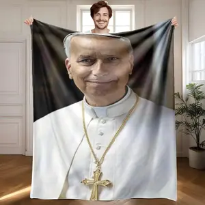 1 piece Portrait of Pope Francis. themed flannel blanket - Oversized fluffy flannel sofa blanket, suitable for beds and sofas, modern design, all-season use, digitally printed pattern, 100% polyester material, machine washable, suitable for travel