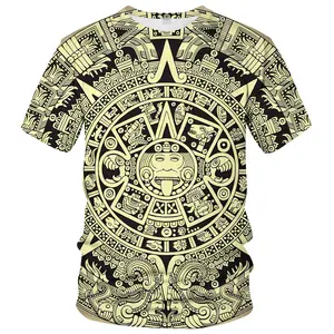 Unisex Aztec Calendar Graphic T - Shirt, Ancient Tribal Symbol Tee for Cinco de Mayo, Cultural Events, Casual Daily Wear, Ethnic Style Top for Men & Women