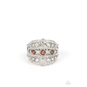 Sailboat Bling - Brown Pearl White Rhinestone Silver Ring - Paparazzi