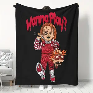 Glam Style Chucky Inspired Digital Print Throw Blanket - Machine Washable, Geometric Pattern, Fantasy Theme, Stain Resistant Knitted Polyester, All-Season Multipurpose Office, Sofa, Nap, Air Conditioning Blanket