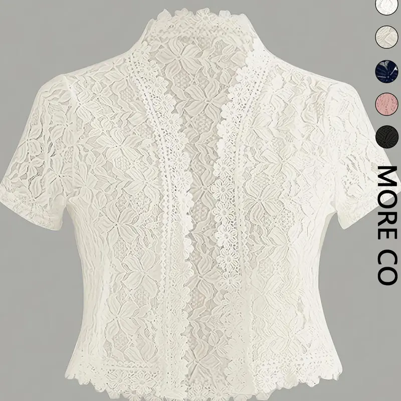 Women's Plain Lace Patchwork Casual Front Open Cardigan Tops, Perfect for Holiday Parties Sleeve 3/4 Length H-Type Design