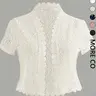 Women's Plain Lace Patchwork Casual Front Open Cardigan Tops, Perfect for Holiday Parties Sleeve 3/4 Length H-Type Design
