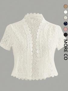 Summer Solid Color Lace Patchwork Casual Front Button Jacket, Perfect for Holiday Parties, Stylish and Comfortable Outerwear