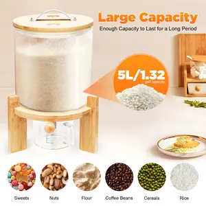 5L Cereal Dispenser Flour Rice Storage Container Glass Tank W/ Lid Measuring Mug For Pantry Organization And Storage