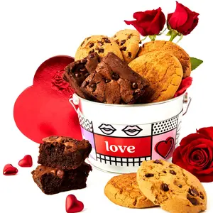 DAVID'S COOKIES 1.3lb Gluten-Free Kosher Assorted Cookies/Brownies Love Bucket Sampler - Baked Snack, Biscuit, Chocolate Chip, Snickerdoodle, Dairy & Nut-Free, Freezable Gift for Anniversaries & Loved Ones