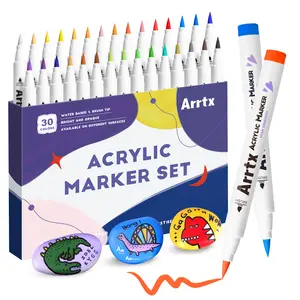 ARRTX SmoothFlow Acrylic Markers - 30 Vibrant Colors Set, Soft Tip, Single-Sided, White Barrel, Premium Cotton Core, Waterproof, Vivid & Durable, Ideal for Crafting & DIY Projects - Multifunction