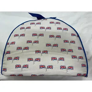 Cricklewood Cottage Union Jack Flags Tea Cozy White with Blue Trim