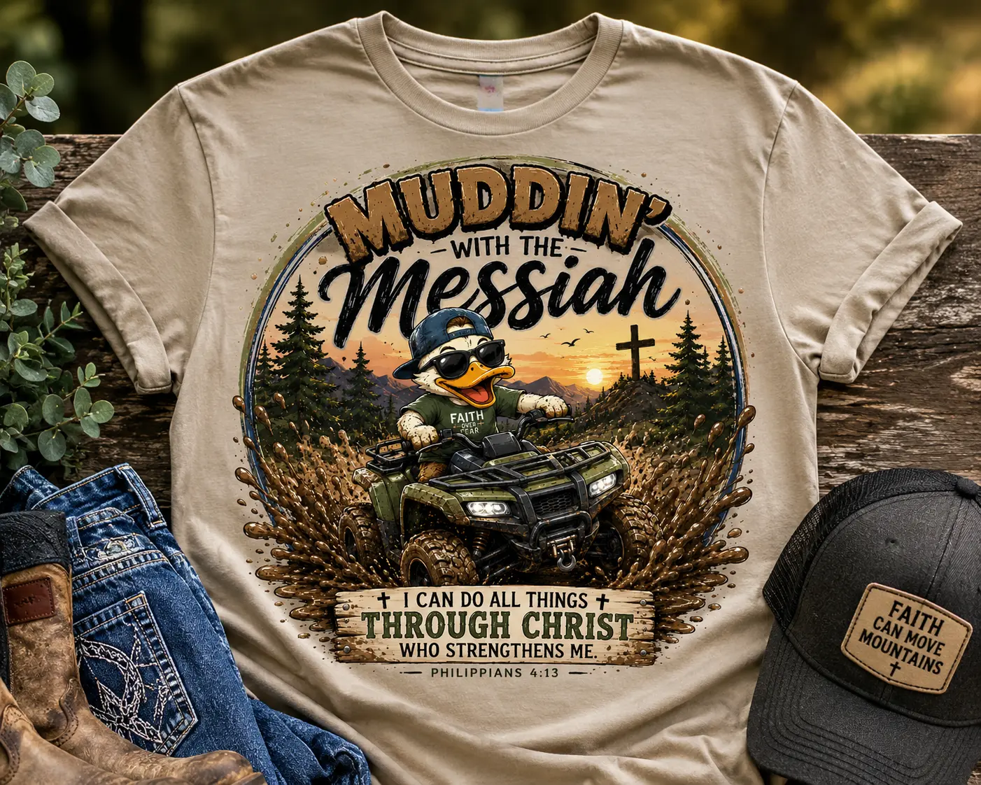 Muddin with the Messiah T-Shirt | Christian Trucking Offroad Prayer Design