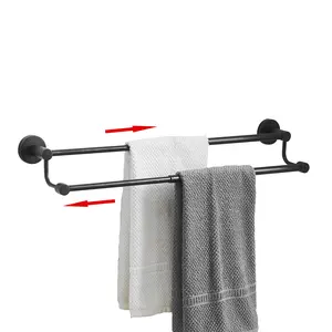BESy Adjustable 16.5-28.5 Inches Double Bath Towel Bar for Bathroom SUS304 Stainless Steel Towel Holder, Hotel Style Wall Mount with Screws Hand Towel Bar，Towel Rack Rod Hanger, Matte Black Finish