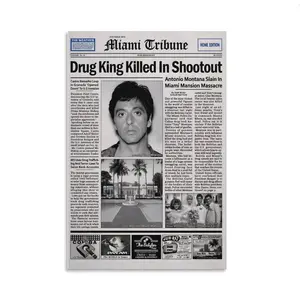 Scarface Newspaper Poster Print Game Poster Canvas Wall Art Collectible Gift for Movie Enthusiasts Suitable for Bedroom Living Room Game Room Decor
