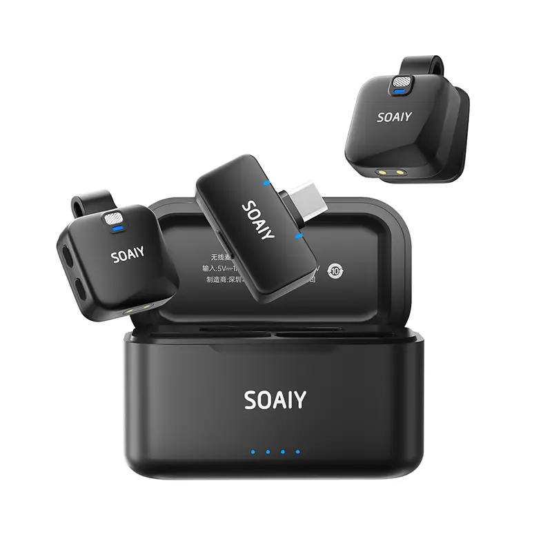 SOAIY SA-V8 Wireless Lavalier Microphone for iPhone/Android/iPad, 328ft/100m Long Range, 3-Level AI Noise Cancelling Mic with Reverb, 68H Battery for TikTok Live, Vlog, YouTube
