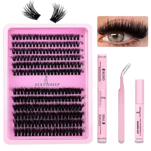 240pcs DIY Eyelash Set, Natural Makeup Extension Kit, Soft False Lashes, Long-Lasting 48h, Waterproof, Includes Bond&Seal, Remover, Tweezers，DIY at home, Curl Lashes