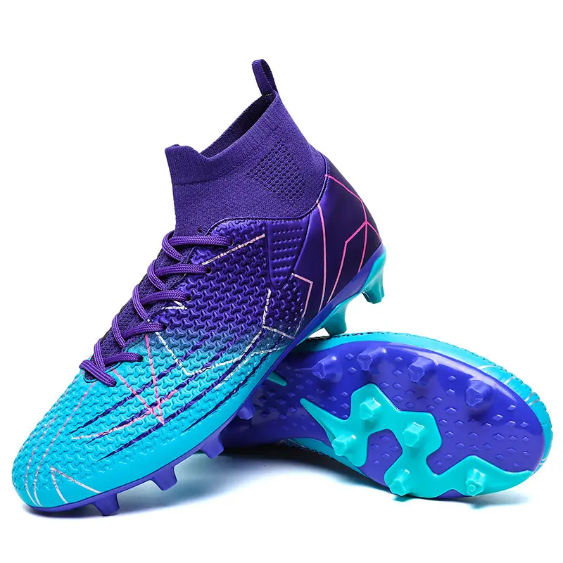 Youth Athletic Soccer Shoes for Boys and Girls, Lace-up PU Leather Cleats for Outdoor Turf Training, Outdoor Play