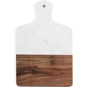 Board with Marble and  ,Serving Board for Steak Fruits with Handle,Chopping Board for Bread as Serving Trays (White)