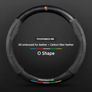 Napa Carbon Fiber Car Logo Steering Wheel Cover, Non-Slip for Porsche Cayenne, Panamera, Macan, 911, Taycan, Boxster, Cayman, 918, Pajun