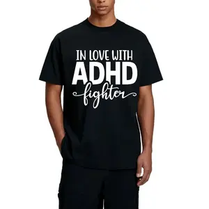100%25 Cotton In Love With ADHD Fighter Unisex T-Shirt, ADHD Awareness Tee for Women Men, Supportive Quote Shirt, Proud Partner Top – Mental Health Gift, Unisex Graphic Tee