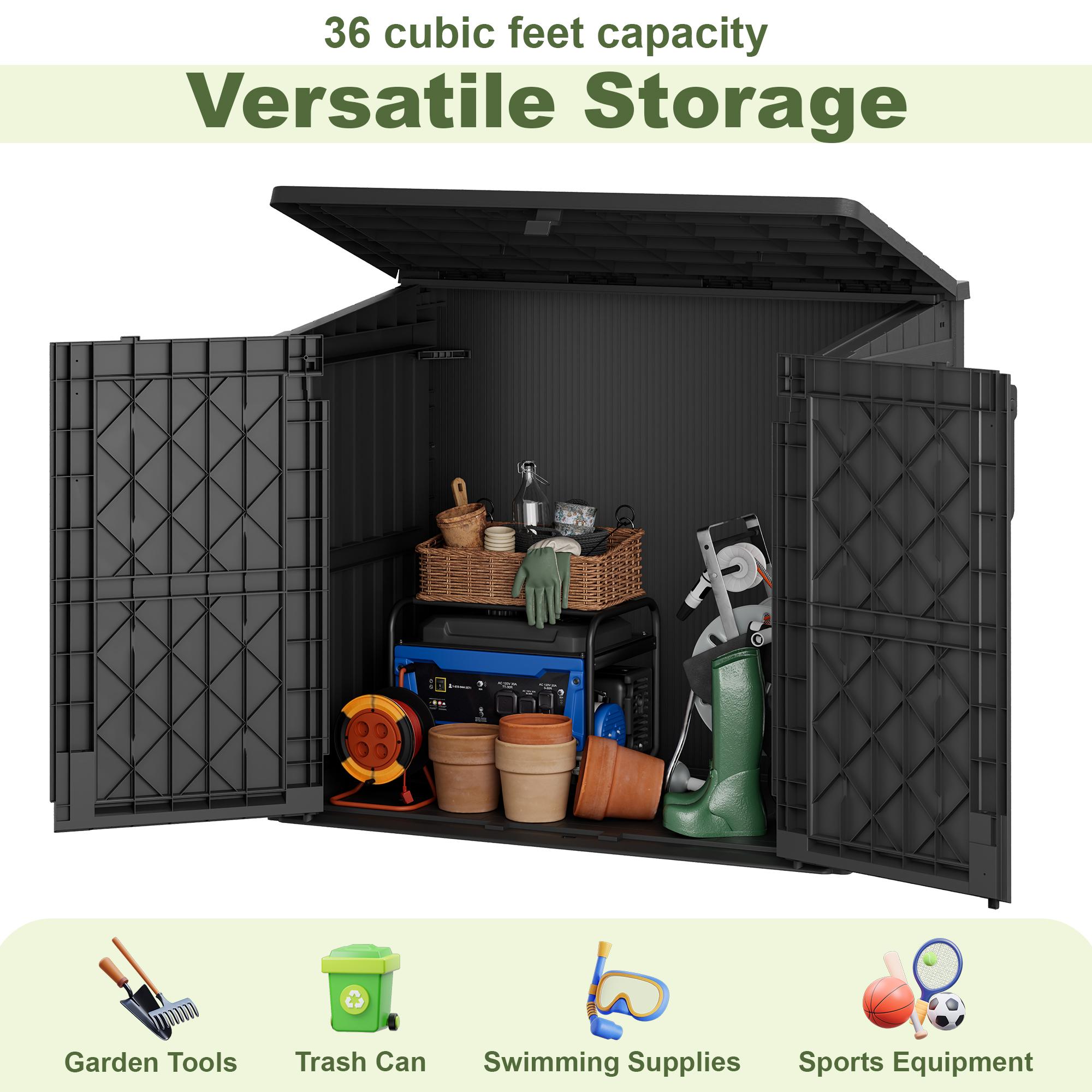 RIWENGO Outdoor Storage Shed Horizontal Storage Cabinet Waterproof for Garden Patio Backyard Trash Can Storage for Garbage Cans Tools Lawn Mower