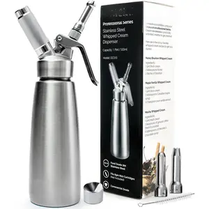 304 Stainless Steel Whipped Cream Dispenser, 500ml w/ 3 Decorating Nozzles - Commercial Grade Quality Made of  Grade Stainless Steel - Easy to Use and Clean Ideal for Desserts for  Chef