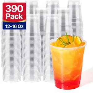 390pc 12oz/16oz Bulk Beer Cups | Clear Plastic Cups for Iced Coffee, Milkshakes | Food-Grade, Recyclable | Restaurant Supply Large Reusable party drink Transparent Disposable