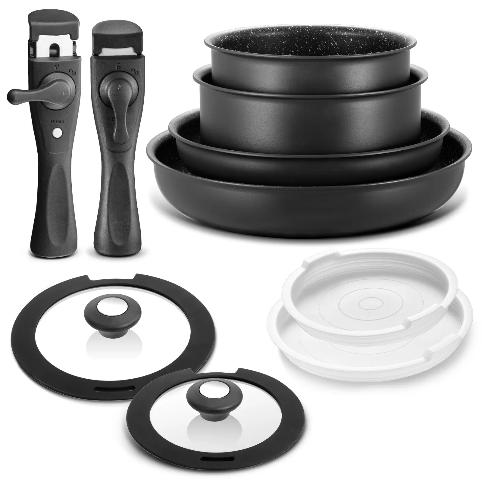 BEZIA Induction Cookware Set 10 Pieces/13 Pieces, Nonstick Pots and Pans Set with Removable Handles, for All Hobs, Stackable Design, Dishwasher/Oven S