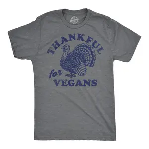 Mens Funny T Shirts Thankful for Vegans Sarcastic Thanksgiving Turkey Graphic Tee for Men Mens Funny T Shirts Cool Vintage Fashion T-Shirt Gift Classic Menswear Thanksgiving Apparel for Men Funny Food Short Dark Grey