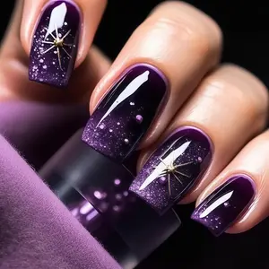 3D Starburst Nail Art, Nail Art Design, Short Square Fake Nails, Space Theme, European Style, Model Xinghao T294, No Ca Prop 65 Re Flammable Liquid
